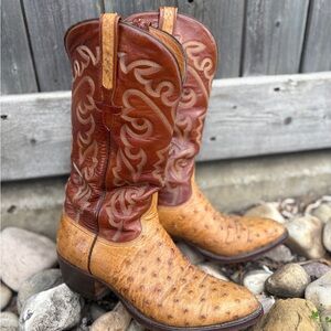 Brown and Tan Western Cowboy Boots with Exotic Leather